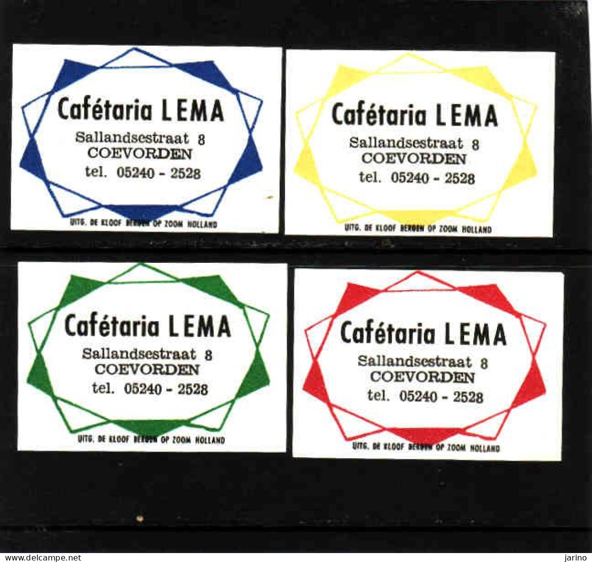 4 Dutch Matchbox Labels, Coevorden - Drenthe, Cafétaria LEMA, Zündholzetiketten Netherlands - Boites D'allumettes - Etiquettes