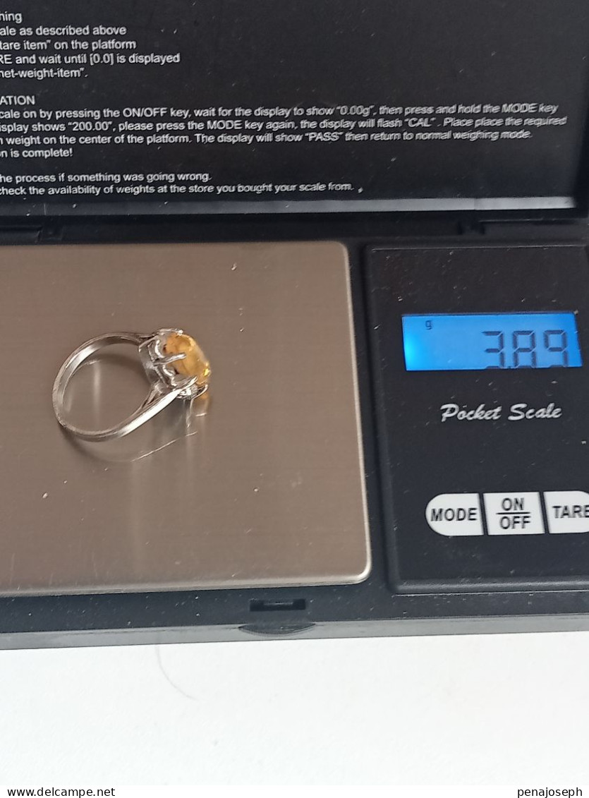 bague argent avec citrine diamètre intérieur 18 mm