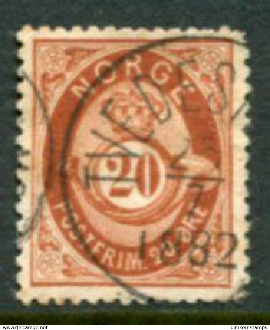 NORWAY 1877 Posthorn 20 Øre Brown Used.  Michel 27 - Usati