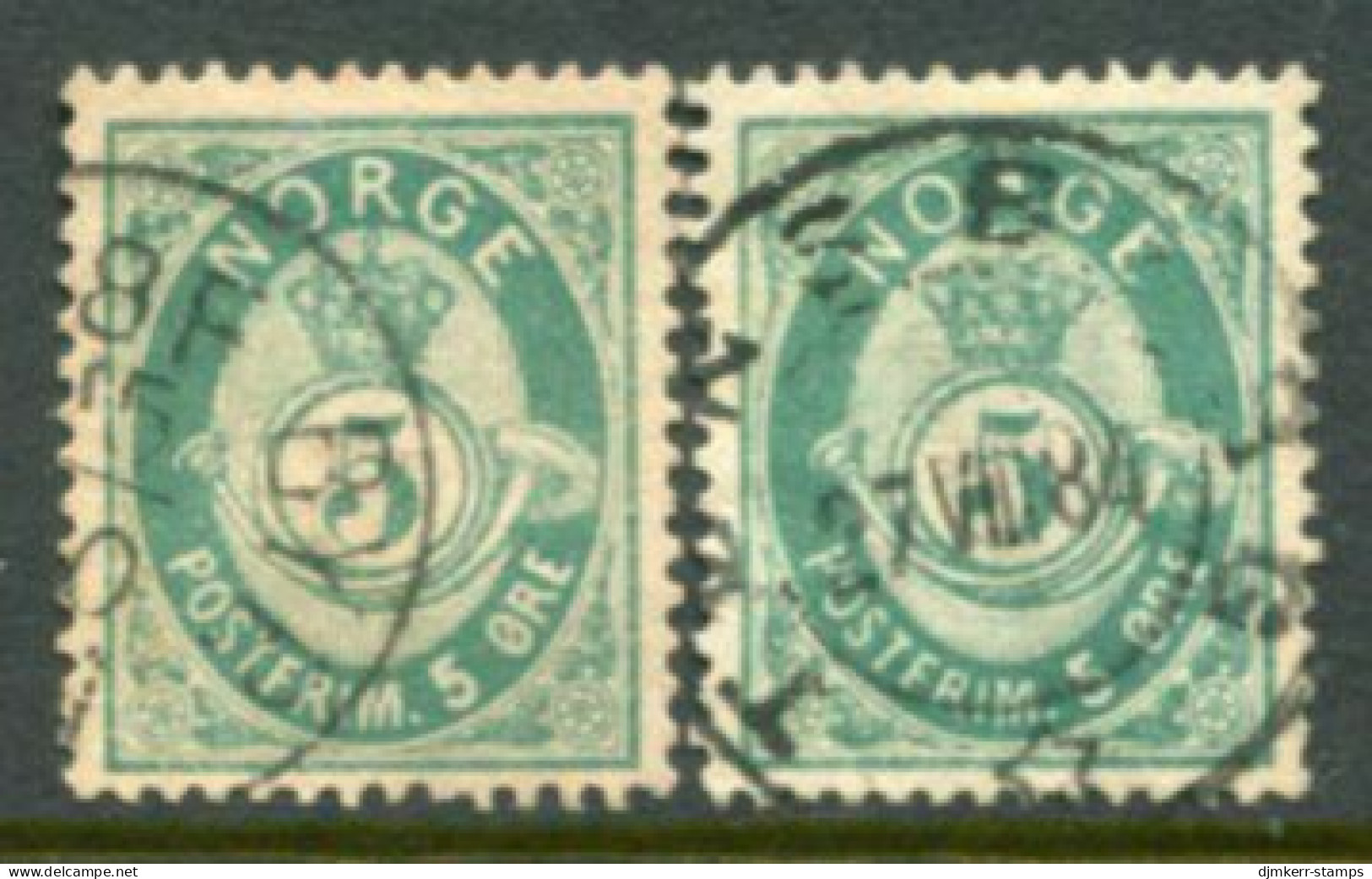 NORWAY 1883 Posthorn 5 Øre Both Shades Used.  Michel 36a,b - Usados