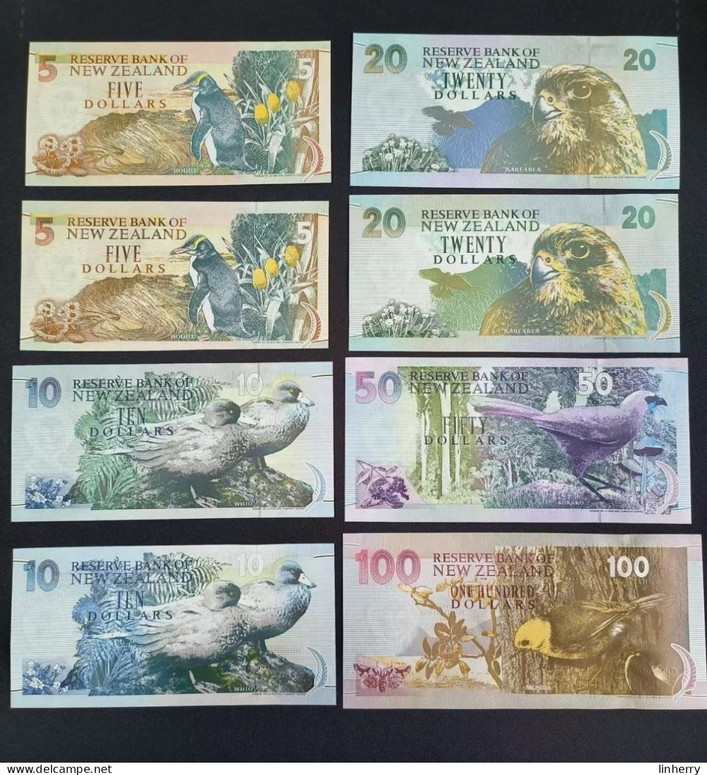 New Zealand 5-100 Dollars, 1992, 8 Pcs Notes Matching Serial Number ,UNC - Nuova Zelanda