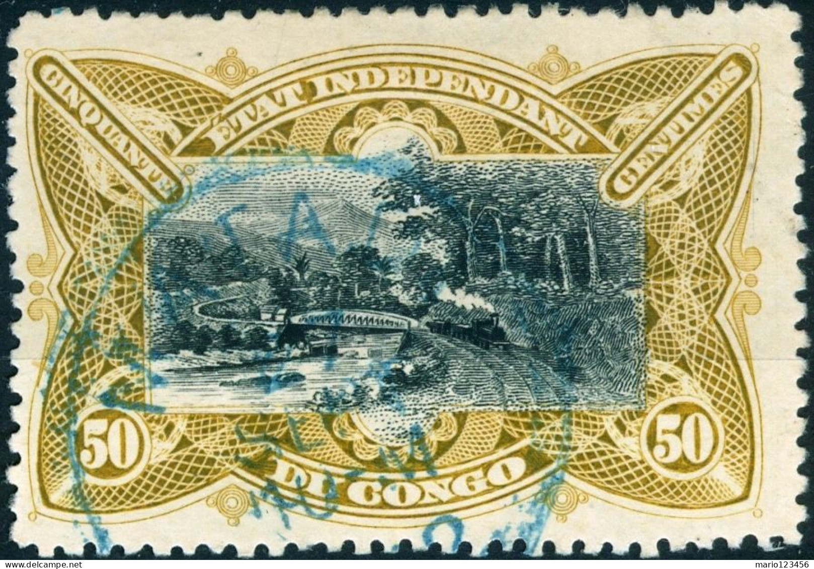 CONGO BELGA, BELGIAN CONGO, STATO LIBERO DEL CONGO, PAESAGGI, LANDSCAPE, 1900, 50 C.,USATI Mi:CD-FS 29, Scott:CD-FS 23, - Used Stamps