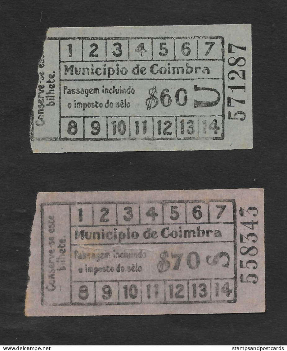 Portugal Coimbra Bus Et Trolley Bus Tram-bus 2 Billet Anciennes Old Tram Bus Tickets - Europe