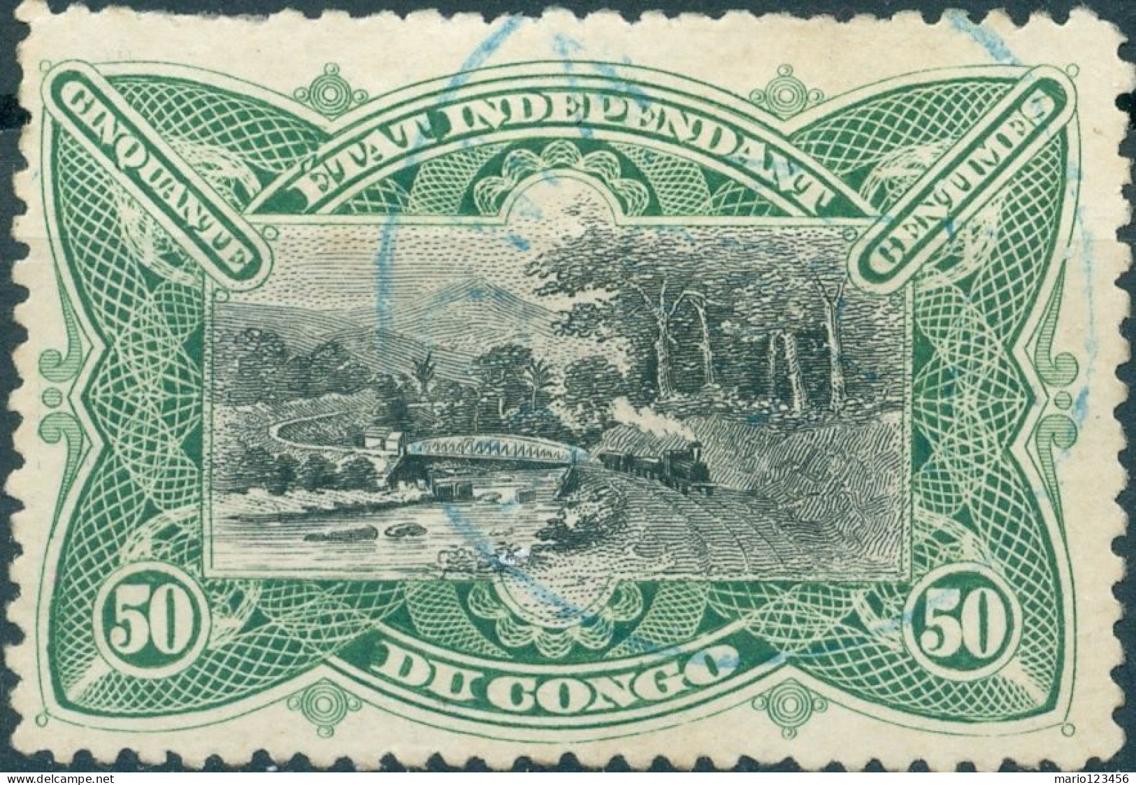 CONGO BELGA, BELGIAN CONGO, STATO LIBERO DEL CONGO, PAESAGGI, LANDSCAPE, 1894, 50 C., USATI Mi:CD-FS 17a, Scott:CD-FS 22 - Used Stamps