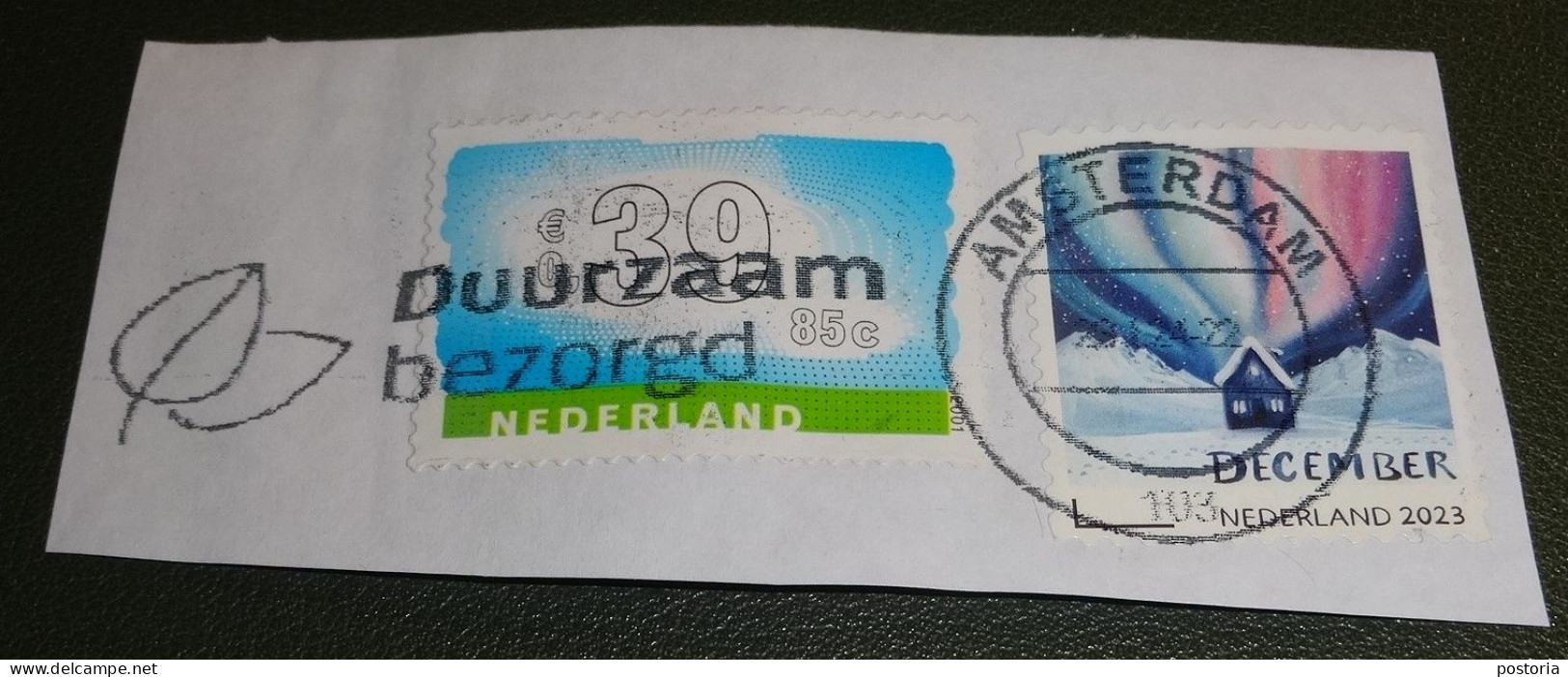 Nederland - NVPH - Gebruikt - Onafgeweekt - Used On Paper - Decemberzegel + Porto-zegel - Stempel: Duurzaam Bezorgd - Gebraucht
