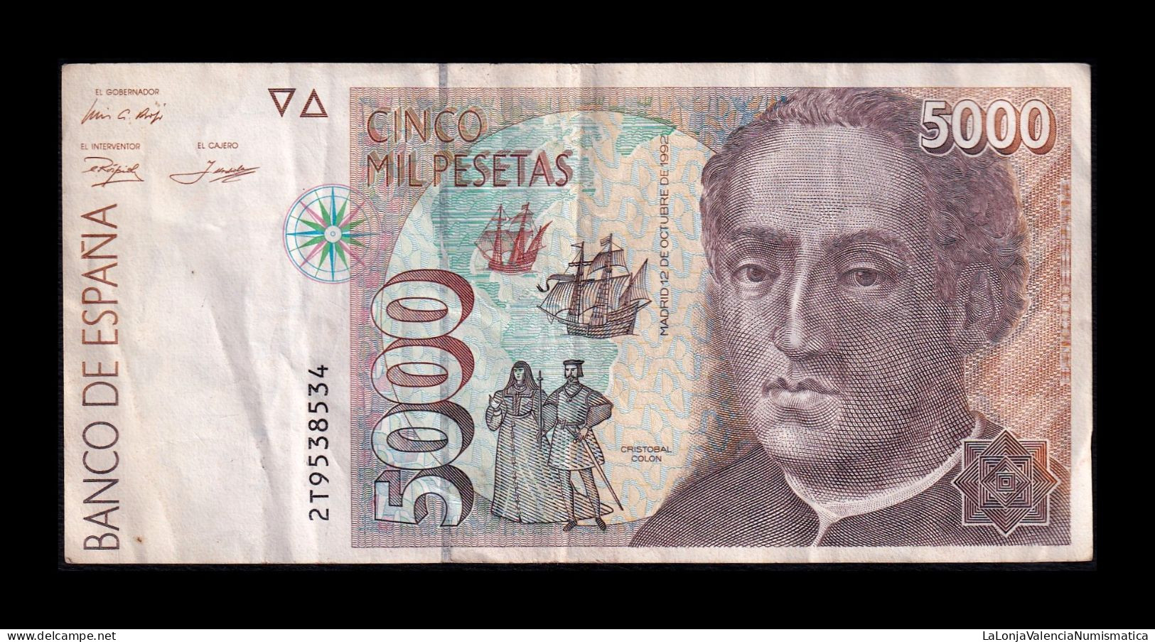 España Spain 5000 Pesetas Cristóbal Colón 1992 Pick 165 Serie 2T Mbc Vf - [ 4] 1975-… : Juan Carlos I