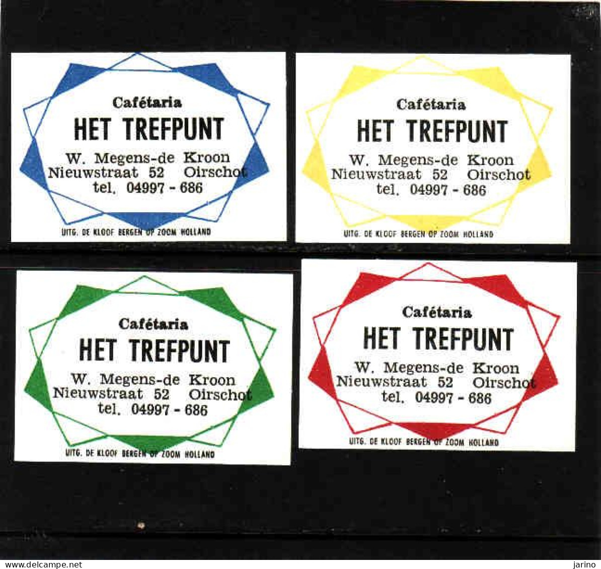 4 Dutch Matchbox Labels, Oirschot - North Brabant, Cafétaria HET TREFPUNT, W. Megens, Zündholzetiketten Netherlands - Boites D'allumettes - Etiquettes