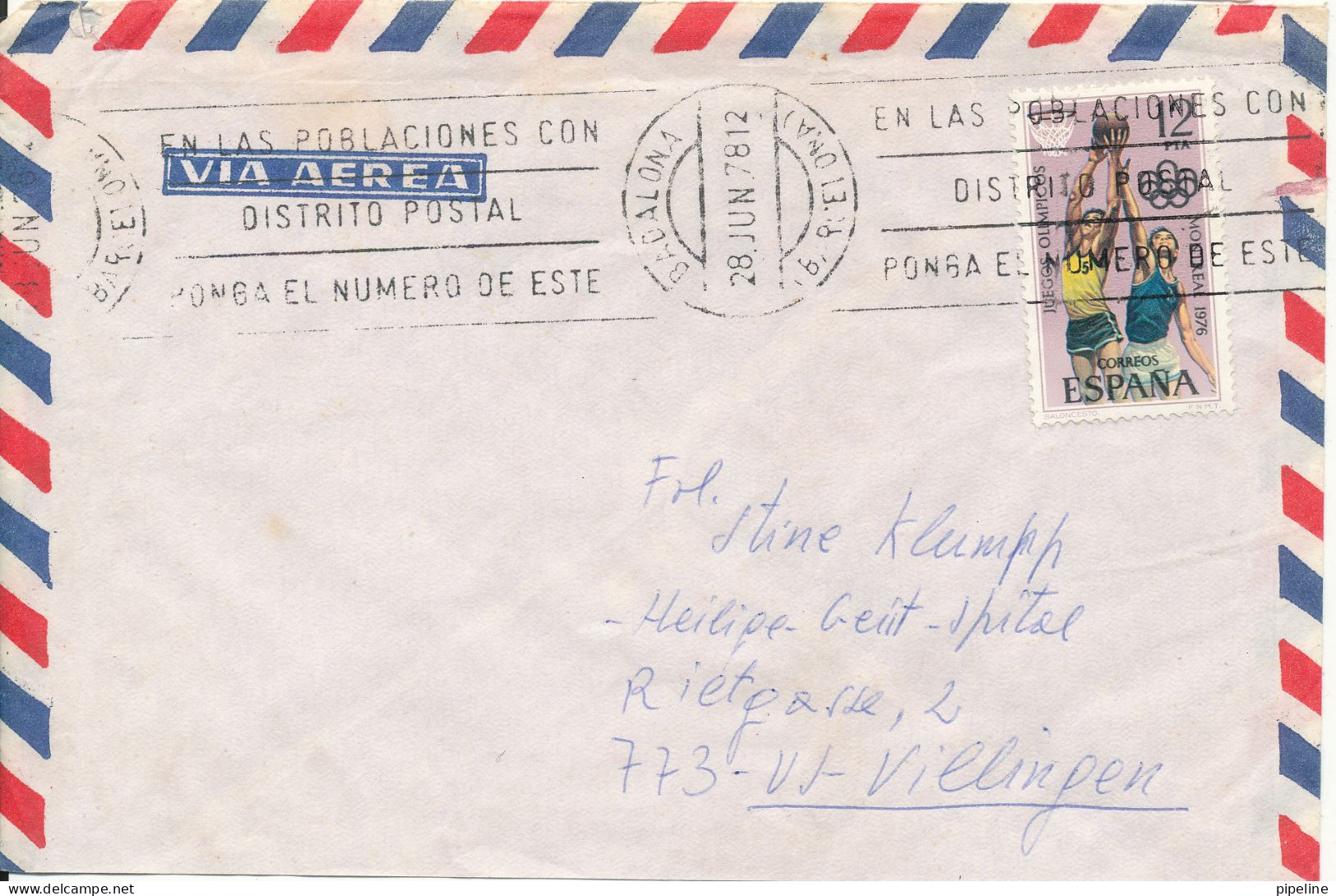 Spain Air Mail Cover Sent To Germany Badalona 28-6-1978 - Covers & Documents
