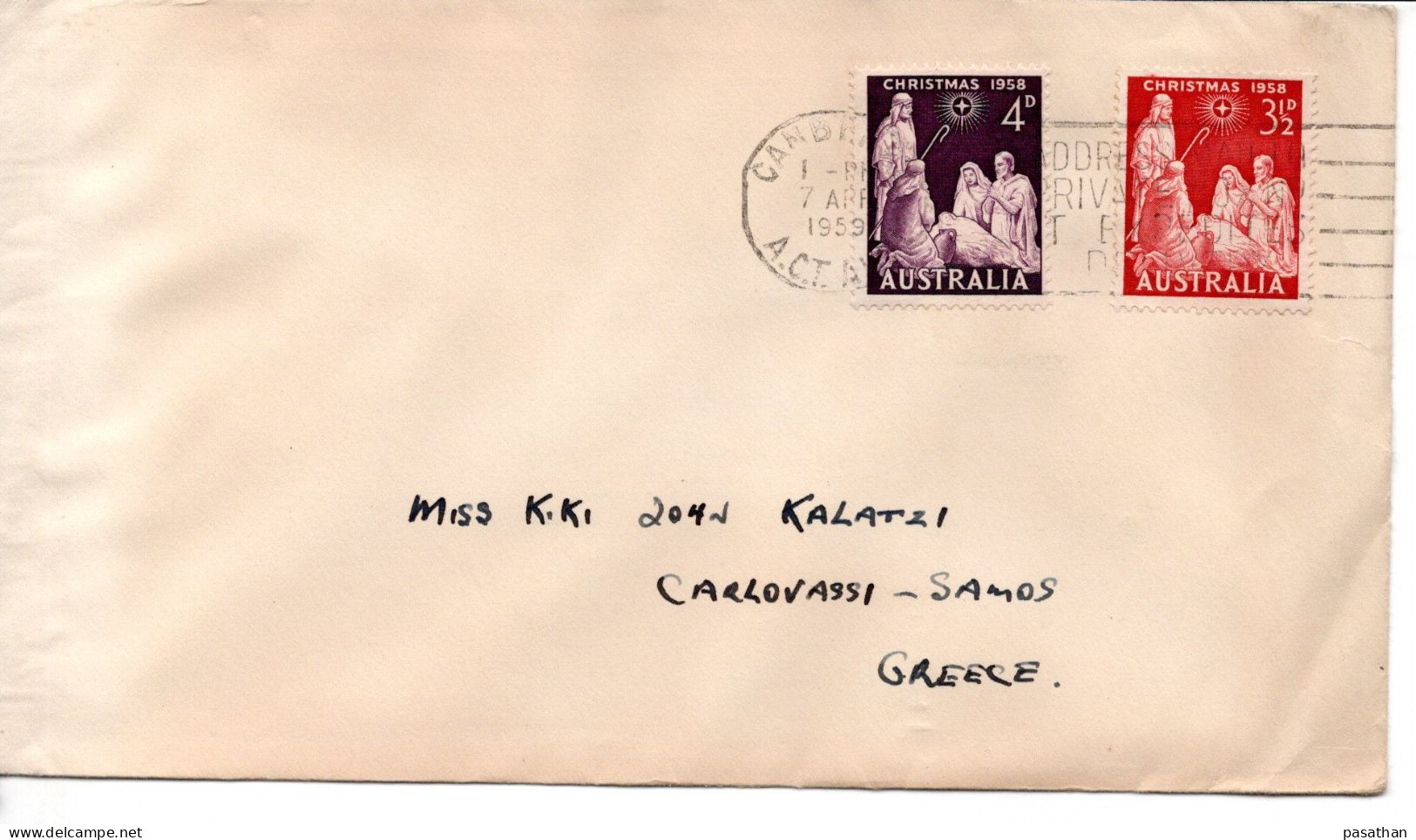 AUSTRALIA 1958 - Cover With Christmas Stamps Posted To Samos Greece - Brieven En Documenten