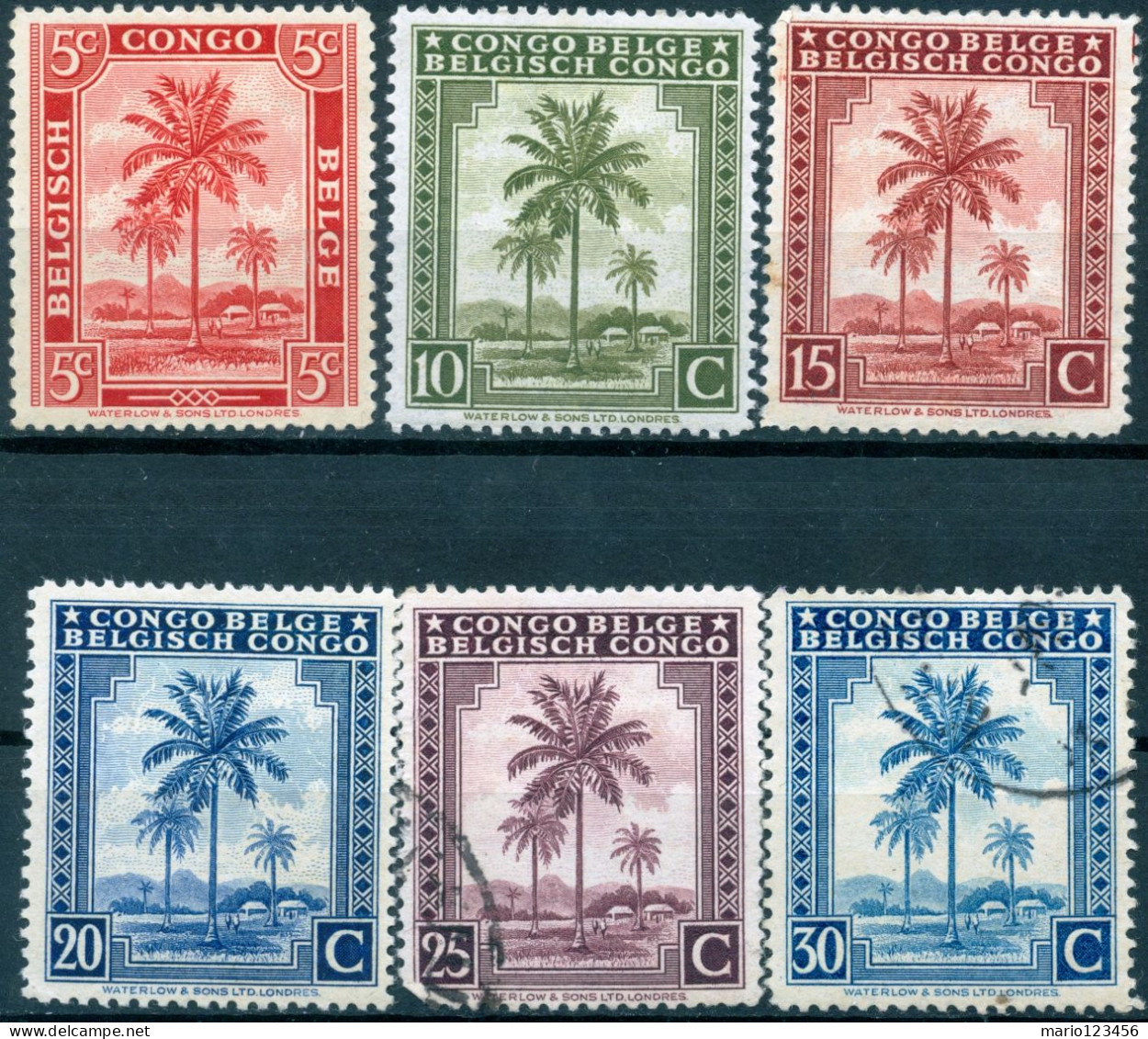 CONGO BELGA, BELGIAN CONGO, FLORA PALMA DA OLIO, 1942, FRANCOBOLLI NUOVI (MLH*) E USATI Scott: 187-192 - Neufs