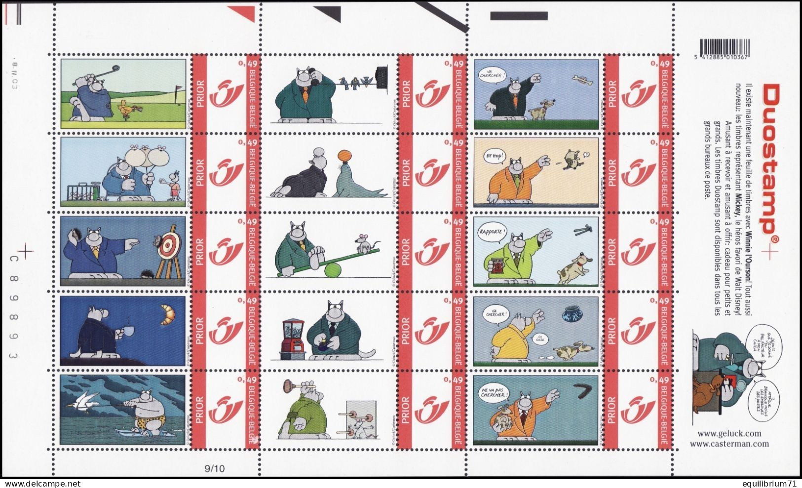 DUOSTAMP** / MYSTAMP** - Philippe Geluck - Le Chat - Feuille N°9/10 - Philabédés