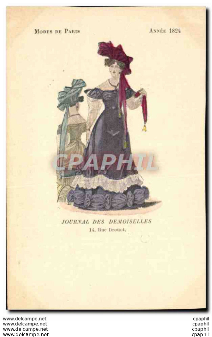 CPA Mode Coiffe Femme Journal Des Demoiselles Rue Drouot Annee 1824 - Mode