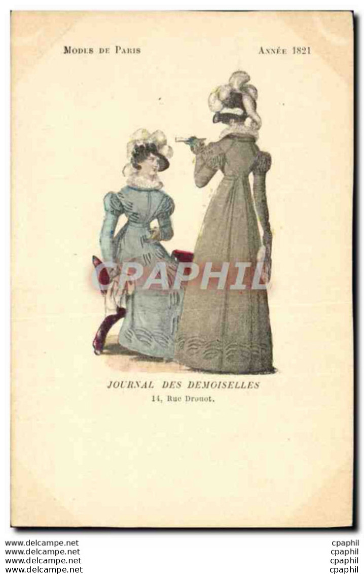 CPA Mode Coiffe Femme Journal Des Demoiselles Rue Drouot Annee 1821 - Mode