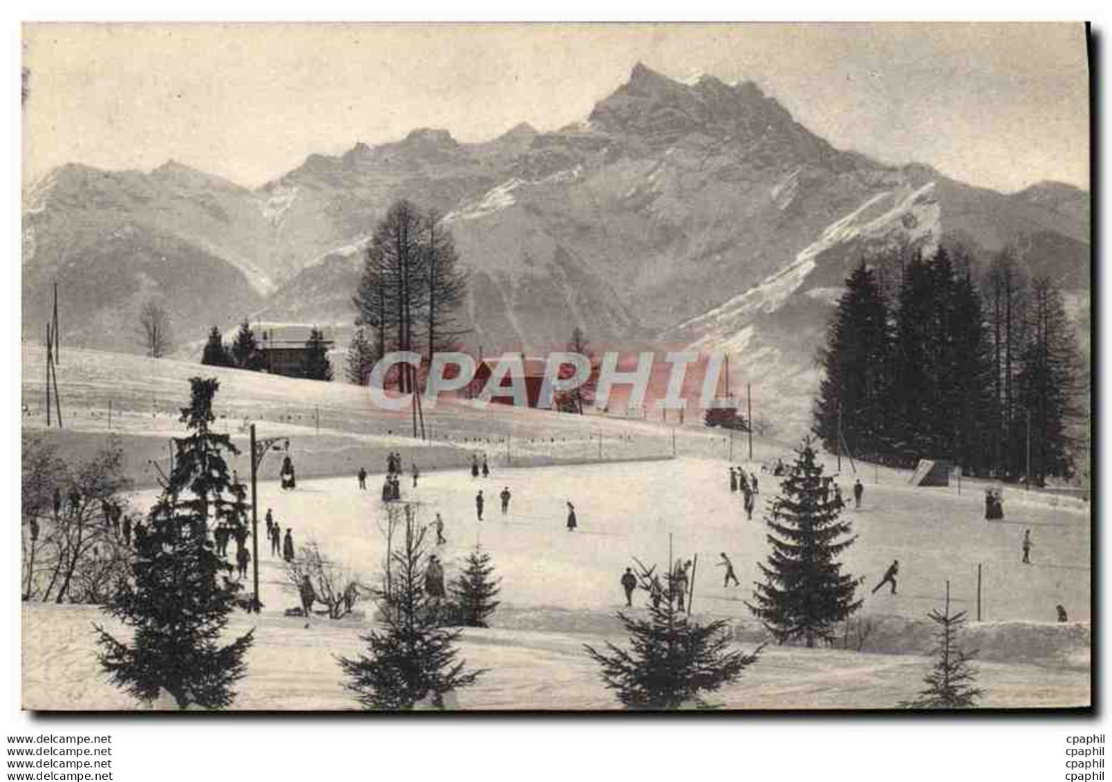 CPA Patinage Patins A Glace Villars Patinage Et Dent Du Midi - Figure Skating