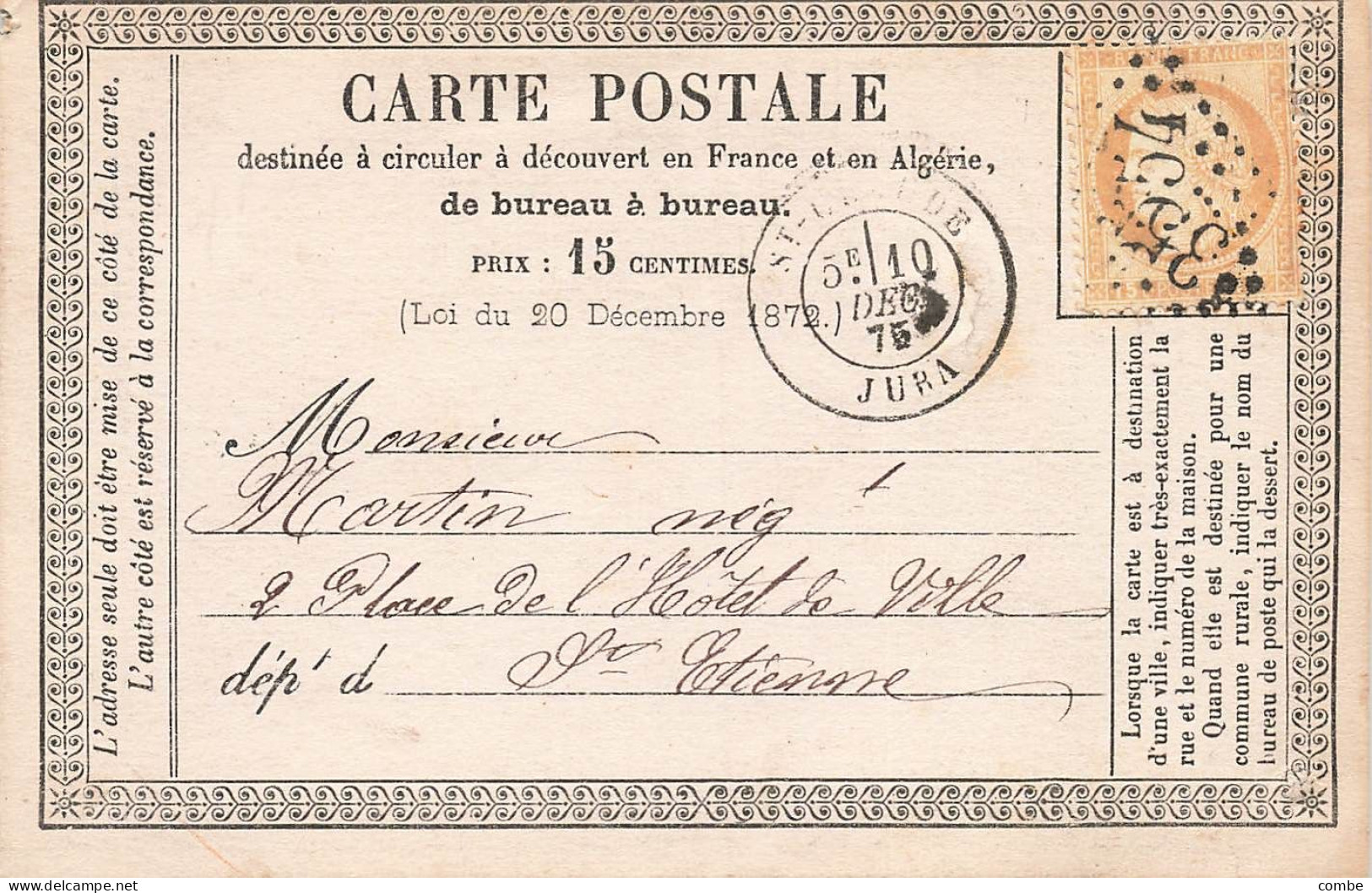 CARTE PRECURSEUR N° 10. FLEURONNÉ. ST CLAUDE JURA. T18 GC 3554 - Vorläufer