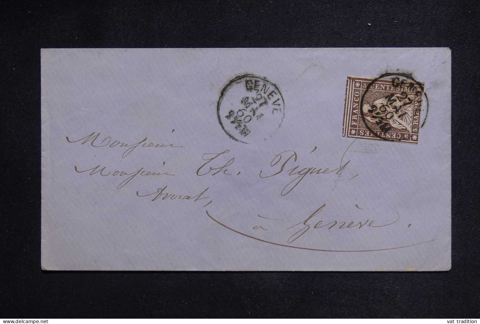 SUISSE - Non Dentelé Sur Lettre De Genève Pour Genève En 1860 - L 149816 - Storia Postale