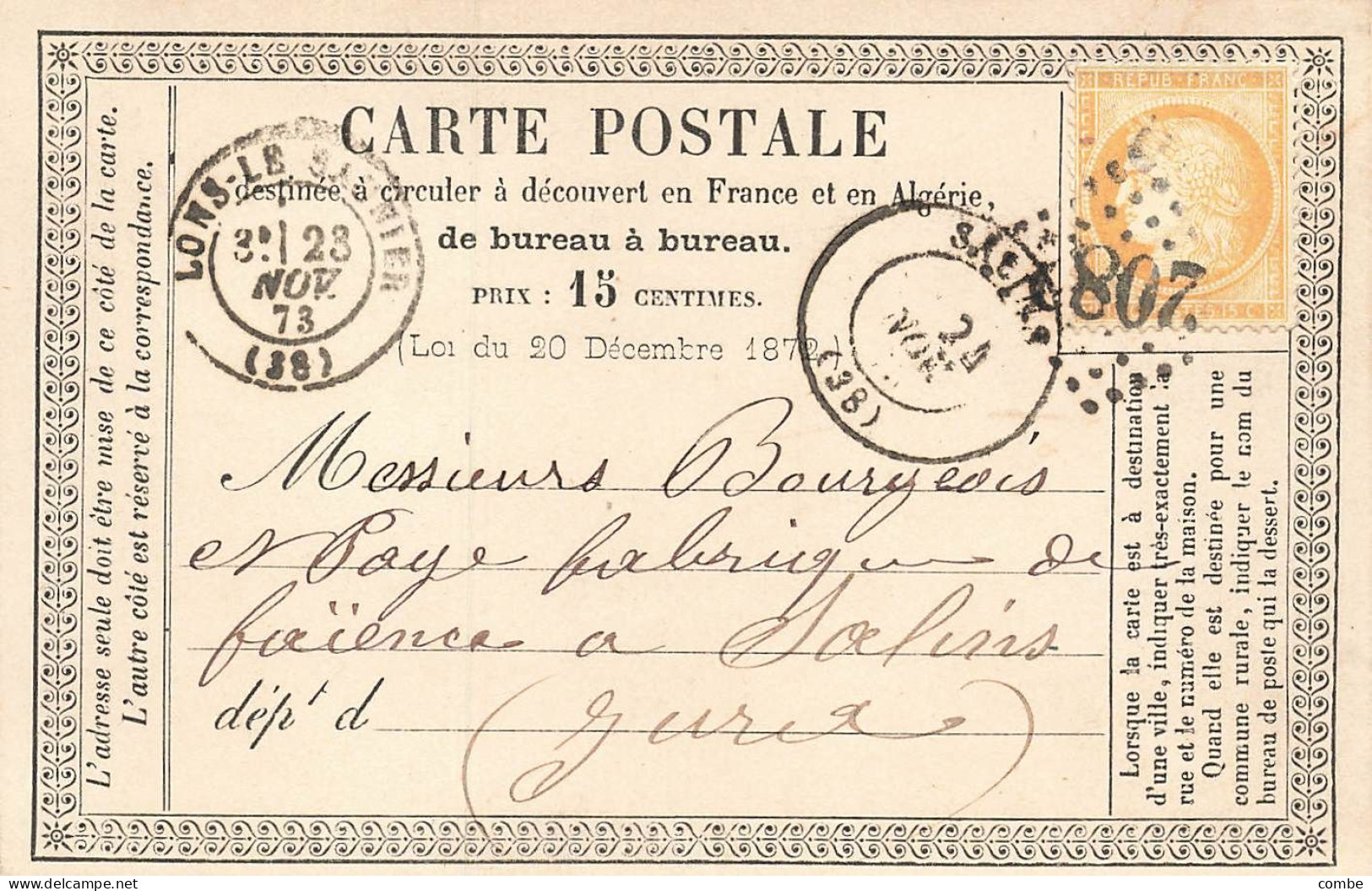 CARTE PRECURSEUR N° 10. FLEURONNÉ. LONS LE SAUNIER JURA. T17 GC 2082 - Cartes Précurseurs