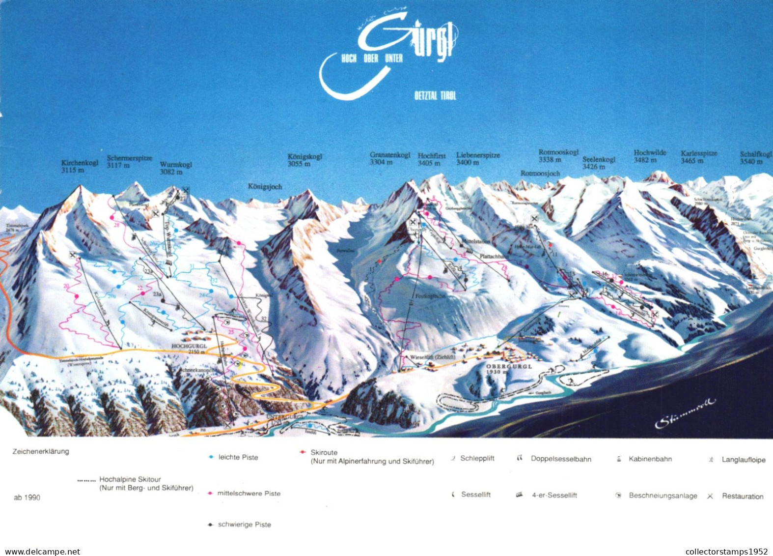 OETSTAL, TIROL, MOUNTAIN, MAP, SKI ROUTE, AUSTRIA, POSTCARD - Oetz