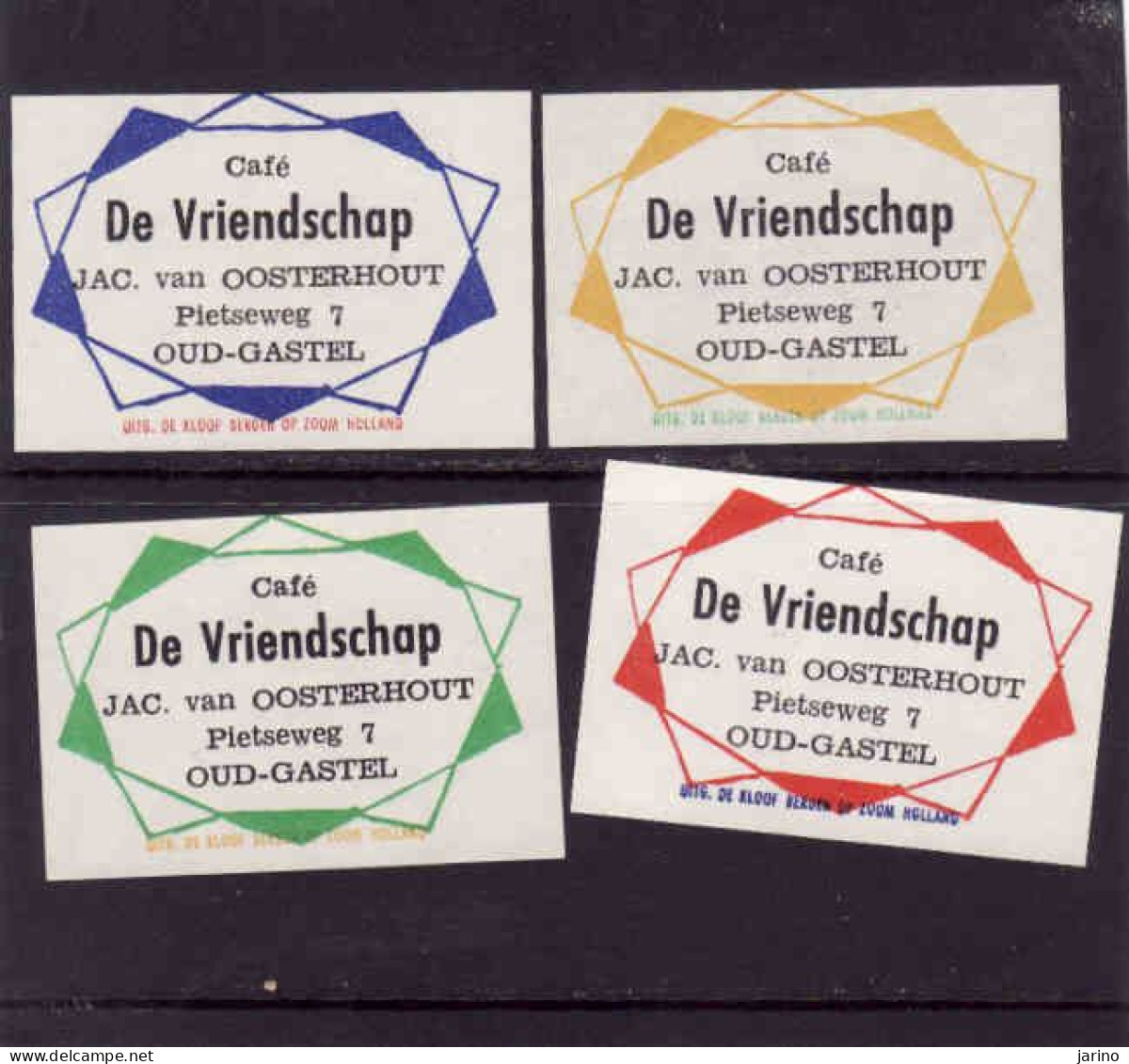 4 Dutch Matchbox Labels, Oud-Gastel - North Brabant, Café De Vriendschap, Zündholzetiketten Netherlands - Boites D'allumettes - Etiquettes