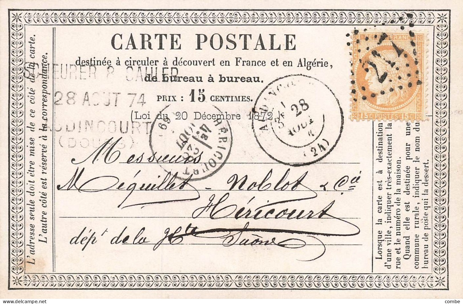 CARTE PRECURSEUR N° 10. FLEURONNÉ. AUDINCOURT DOUBS. T17 GC 217 - Cartoline Precursori