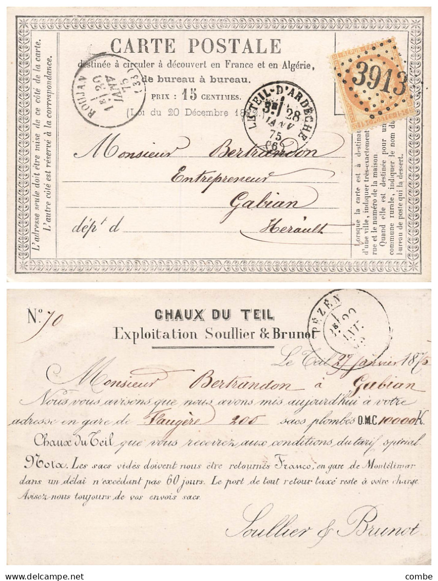 CARTE PRECURSEUR N° 10. FLEURONNÉ. PRIVEE. CHAUX DU TEIL SOULIER ET BRUNOT. ARDECHE. GC 3913 - Cartes Précurseurs