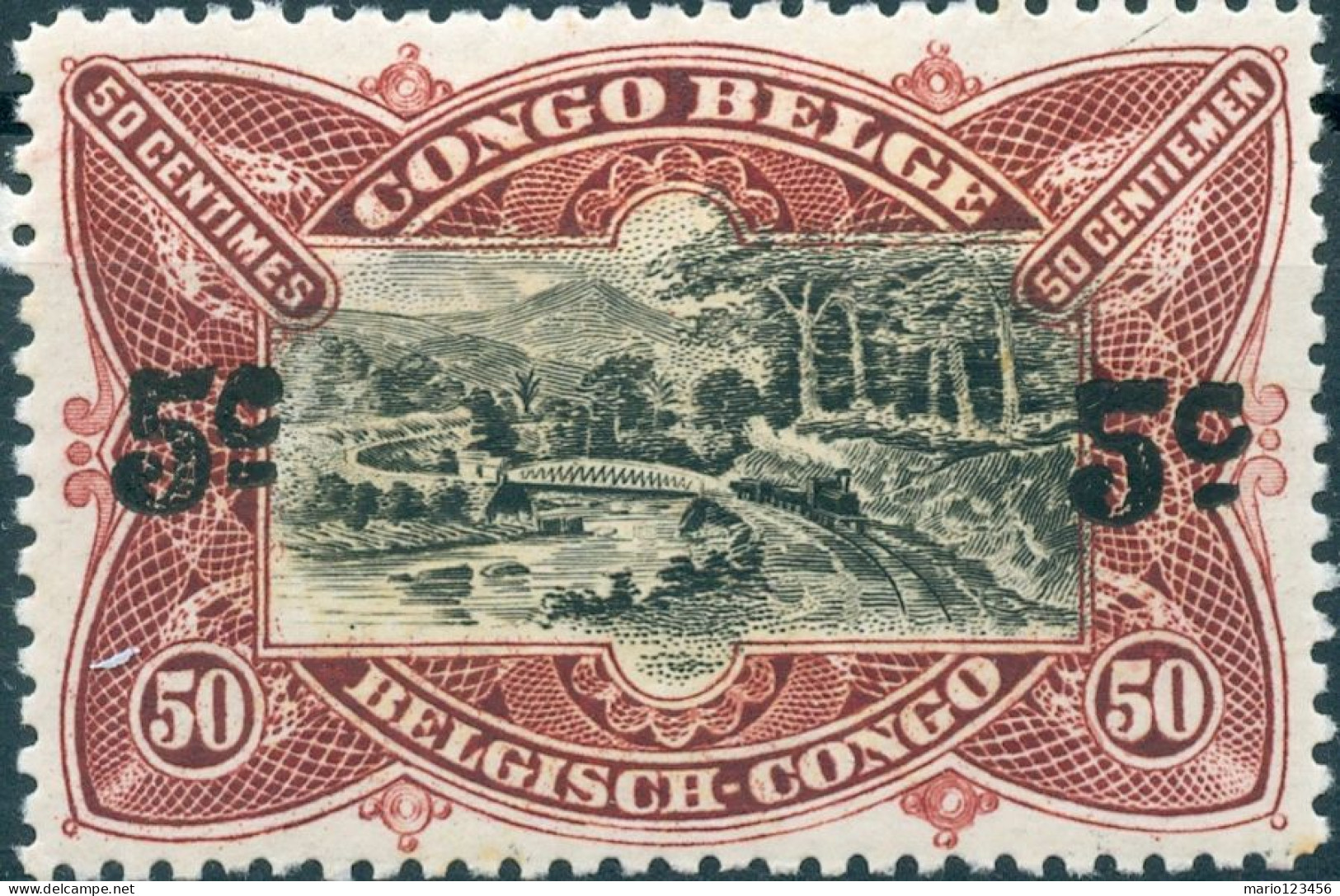 CONGO BELGA, BELGIAN CONGO, PAESAGGI, LANDSCAPE, 1922, FRANCOBOLLI NUOVI (MLH*) Mi:BE-CD 58, Scott:BE-CD 74, Yt:BE-CD 95 - Unused Stamps