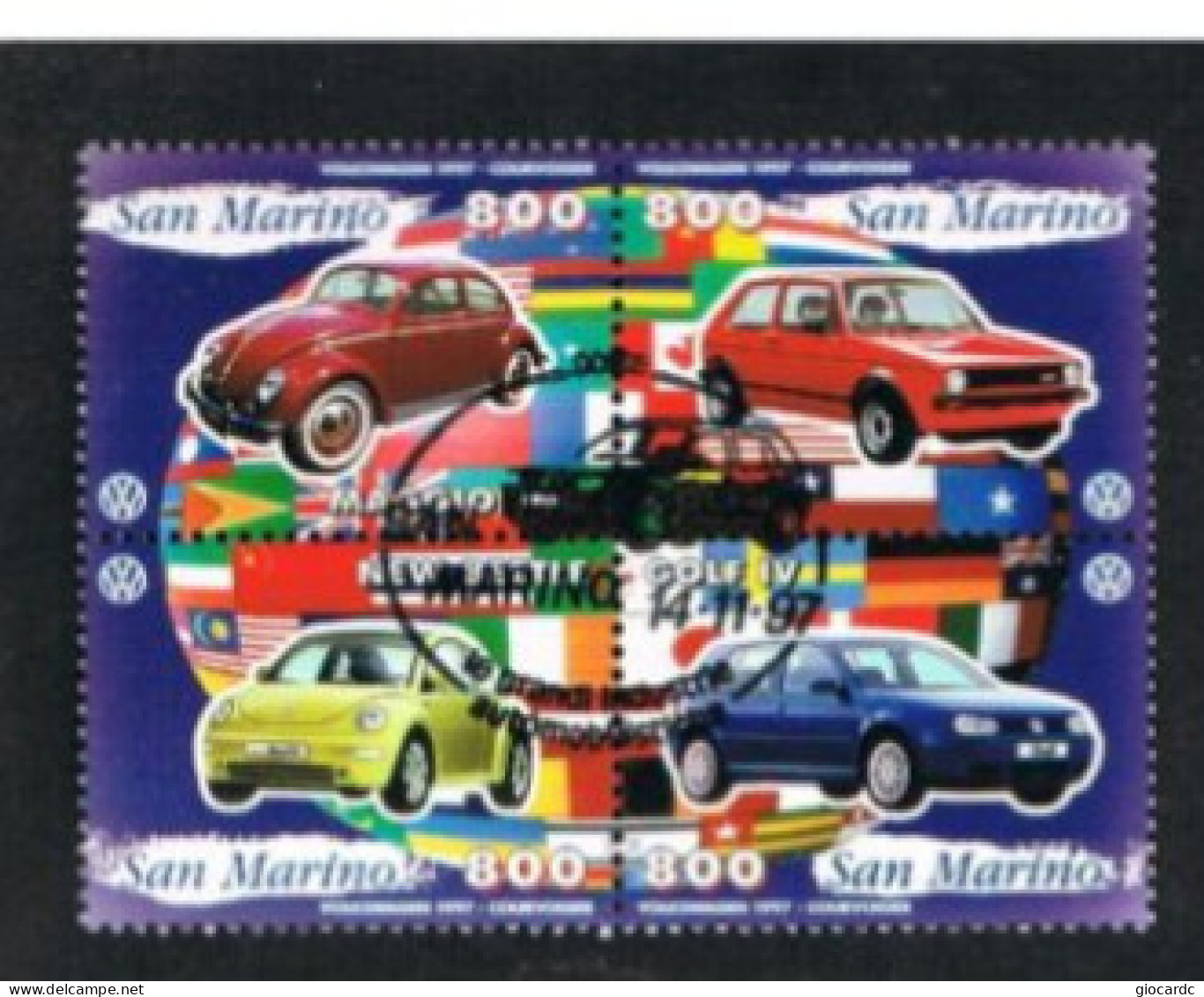 SAN MARINO - UN 1591.1594 - 1997 INDUSTRIE AUTOMOBILISTICHE: VOLKSWAGEN (COMPLET SET OF 4 SE-TENANT, BY BF) - USED - Used Stamps