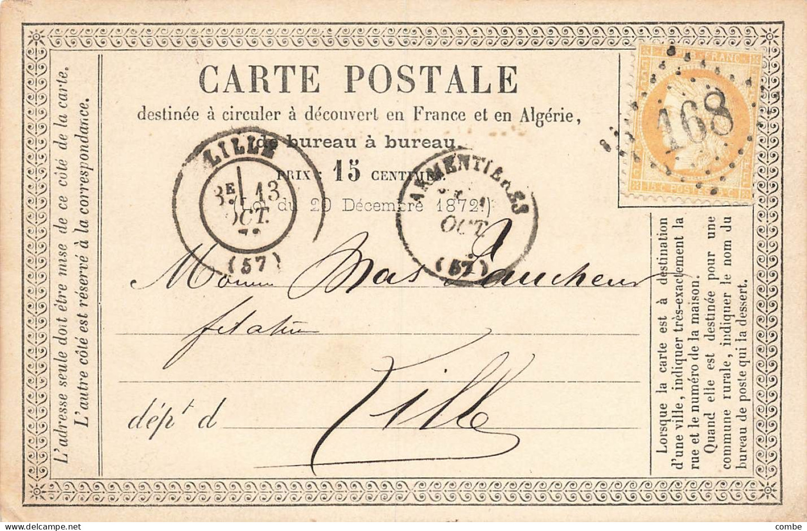 CARTE PRECURSEUR N° 10. FLEURONNÉ. ARMENTIERES NORD T16. GC 168 - Precursor Cards