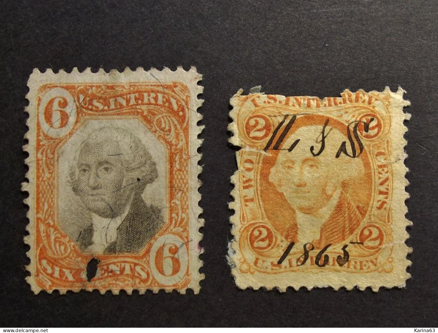 U.S.A.  1865 - G. Washington, President, Express, Revenue, 2 C, Used + 6 Cents - Oblitérés
