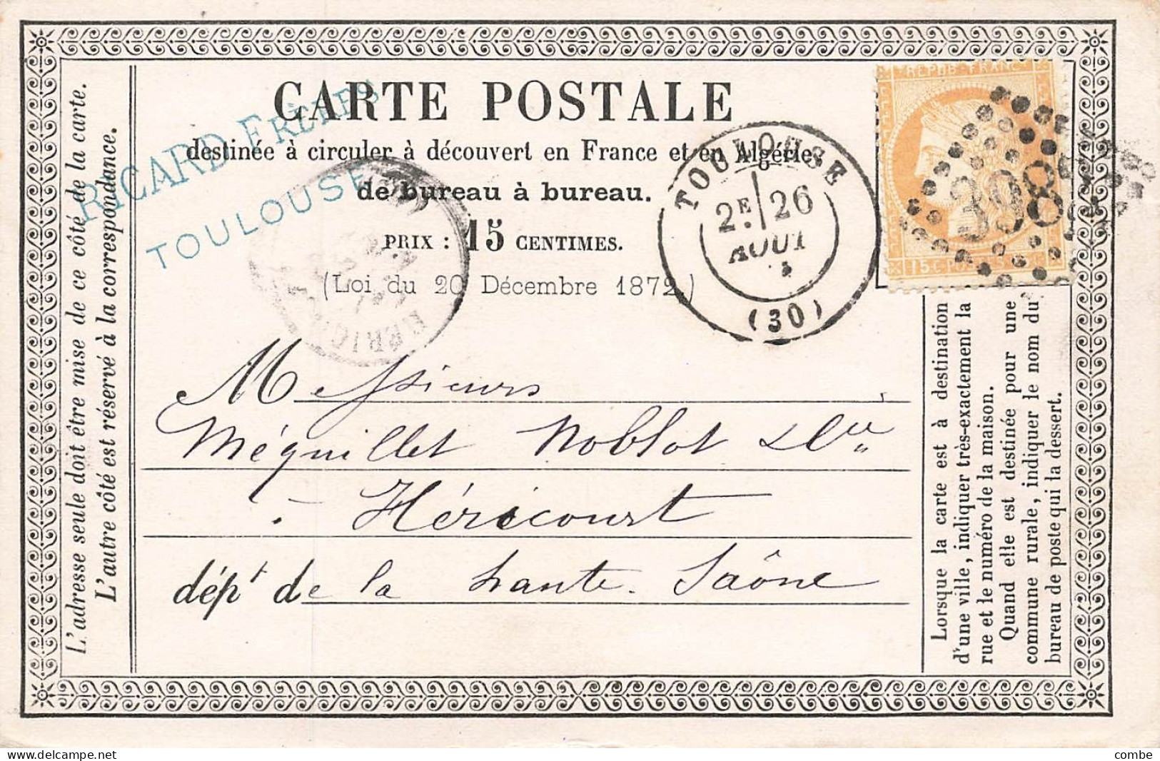 CARTE PRECURSEUR N° 10. FLEURONNÉ. TOULOUSE. T17. GC 3982 - Cartoline Precursori