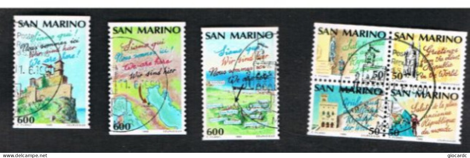 SAN MARINO UN 1289.1295  - 1990 ANNO DEL TURISMO (COMPLET SET OF 7 STAMPS, 4 SE-TENANT - BY BOOKLET)  - USED - Gebruikt