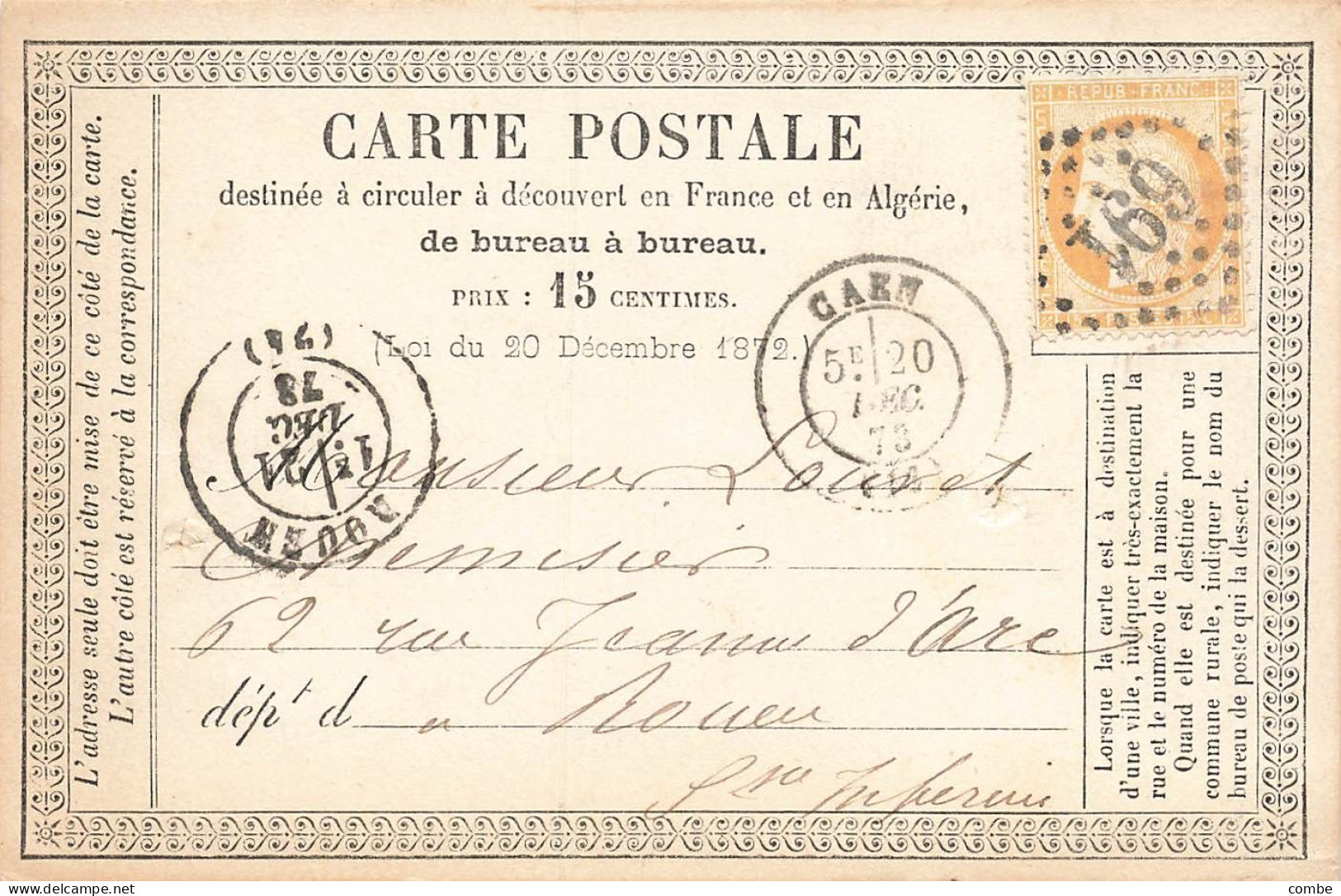 CARTE PRECURSEUR N° 10. CAEN. SEINE INFERIEURE. T17. GC 691 - Cartoline Precursori