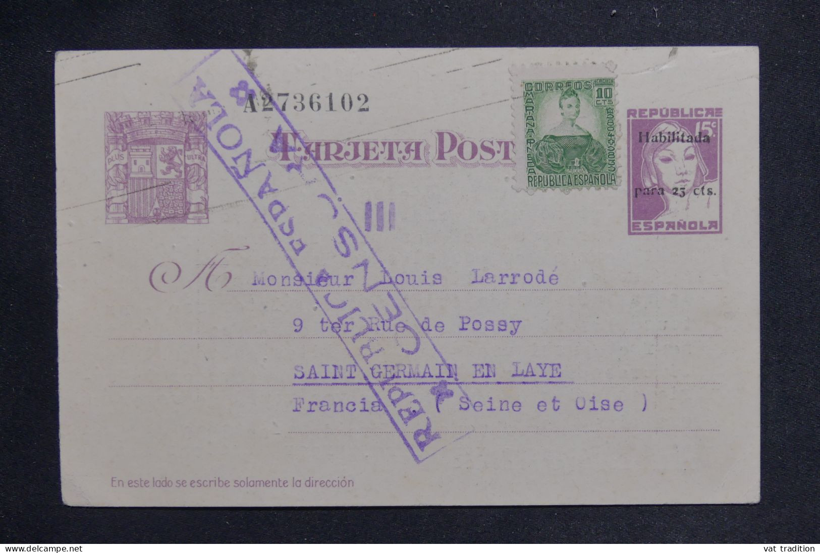 ESPAGNE - Entier Postal + Complément De Barcelone Pour La France En 1937 Avec Cachet De Censure - L 149829 - 1931-....