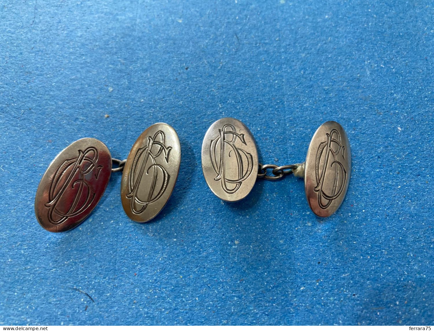 COPPIA DI GEMELLI PER CAMICIA ARGENTO 925 CUFFLINKS VICTORIAN DECò MONOGRAMMA. - Otros & Sin Clasificación