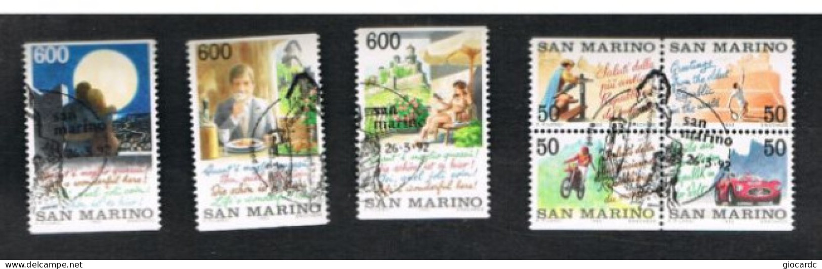 SAN MARINO - UN 1344.1350 - 1992 SITI TURISTICI DI SAN MARINO (COMPLET SET OF 7 STAMPS,4 SE-TENANT - BY BOOKLET)  - USED - Usati