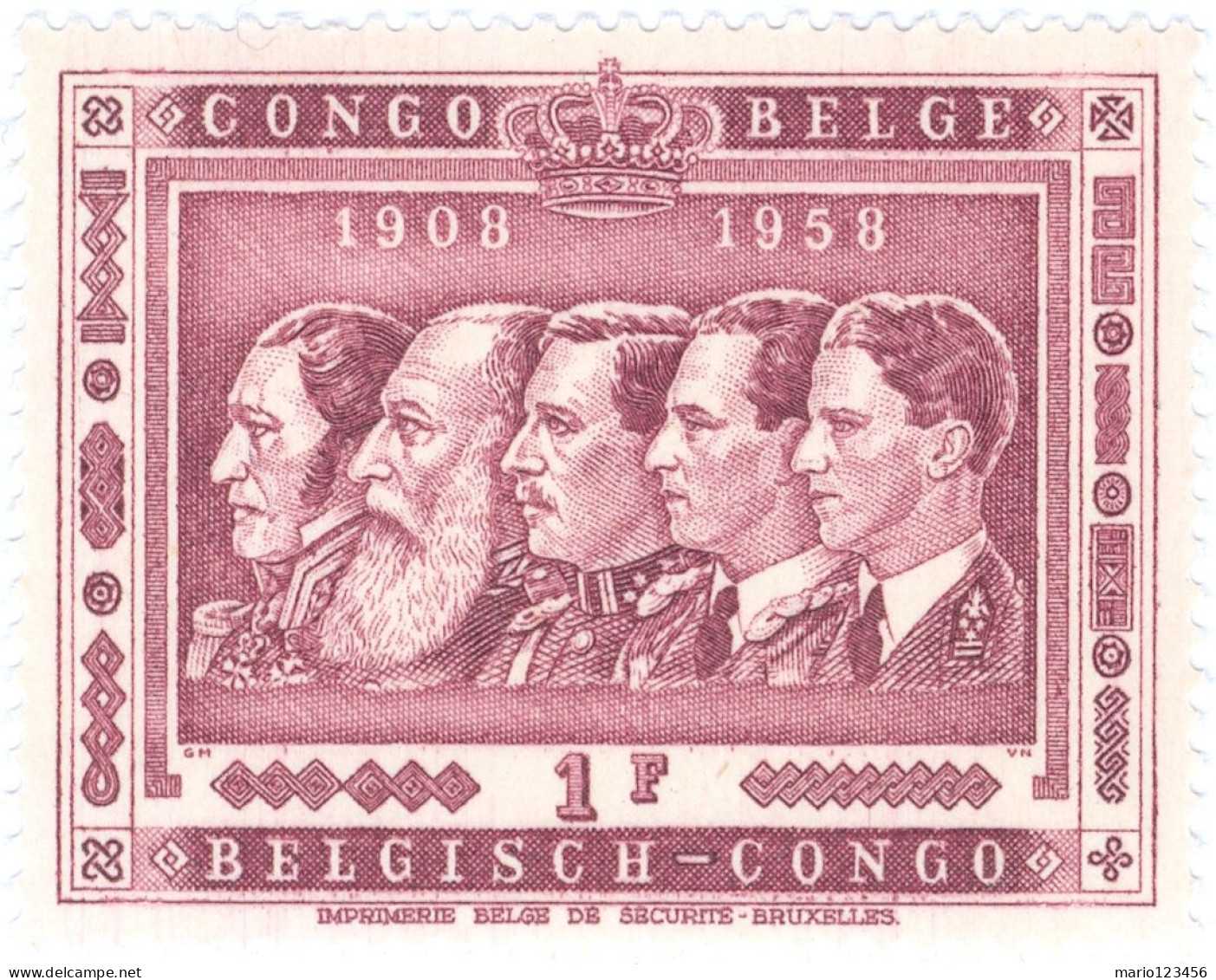 CONGO BELGA, BELGIAN CONGO, CINQUE RE DEL BELGIO, 10 Fr., 1958, FRANCOBOLLI NUOVI (MNH**) Mi:BE-CD 337, Scott:BE-CD 300, - Ongebruikt