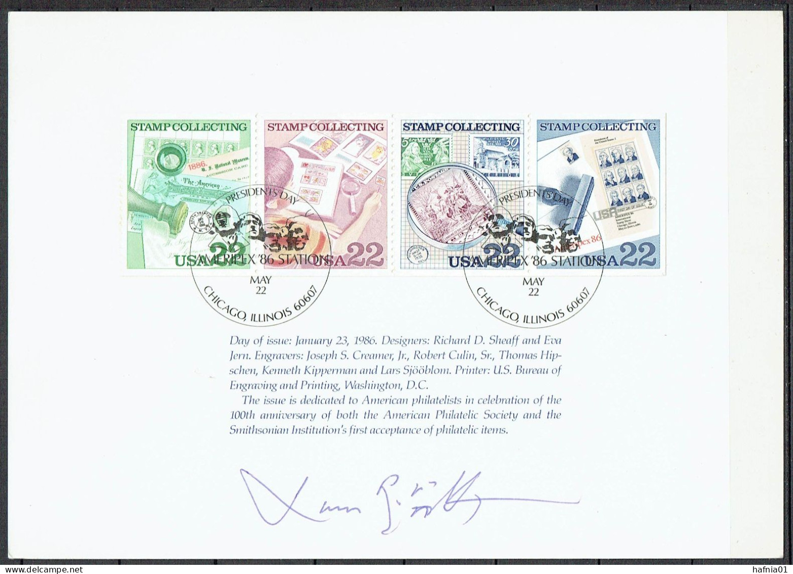 Lars Sjööblom. USA 1986. Presidents Day. Special Card Signed. - Cartoline Ricordo