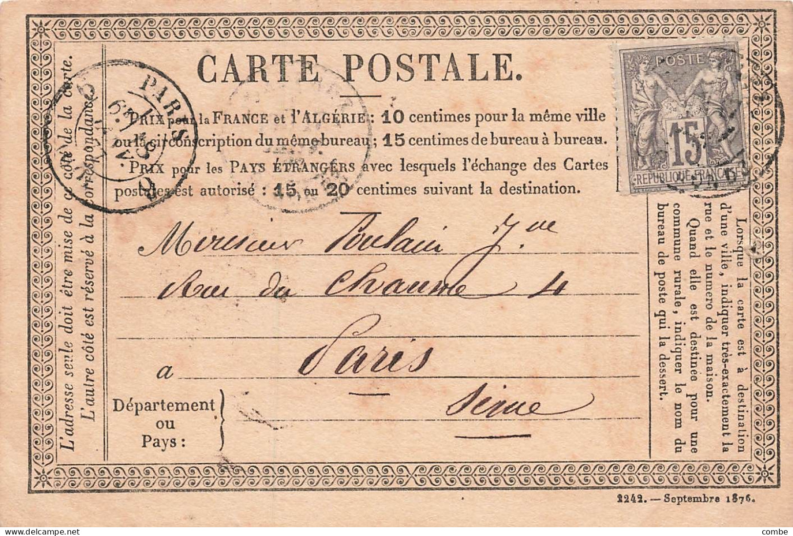 CARTE PRECURSEUR N° 26. BORDEAUX. GIRONDE. T 18. PARIS ROUTE 6 - Tarjetas Precursoras