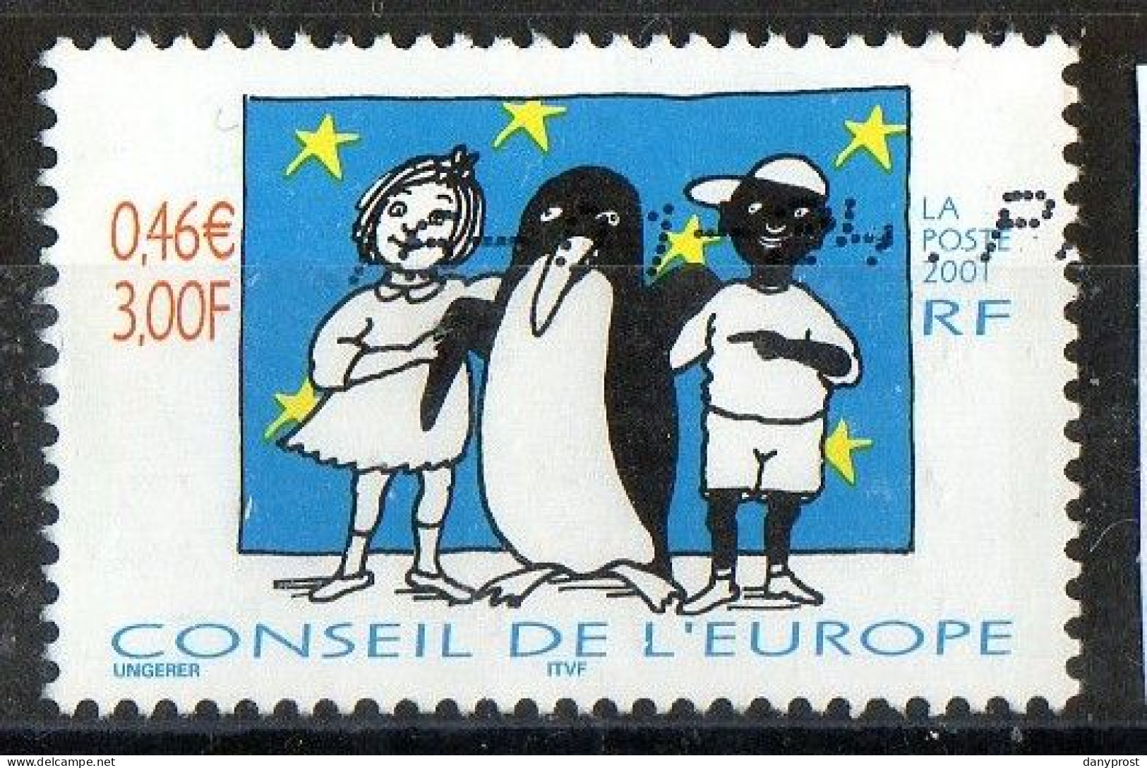 FR 2001 / 1ex  N° 122  " JE SUIS NOIR,JE SUIS BLANC - Conseil De L'europe "   Dentelé - à  0.46 € - BEL OBLITERE - Oblitérés