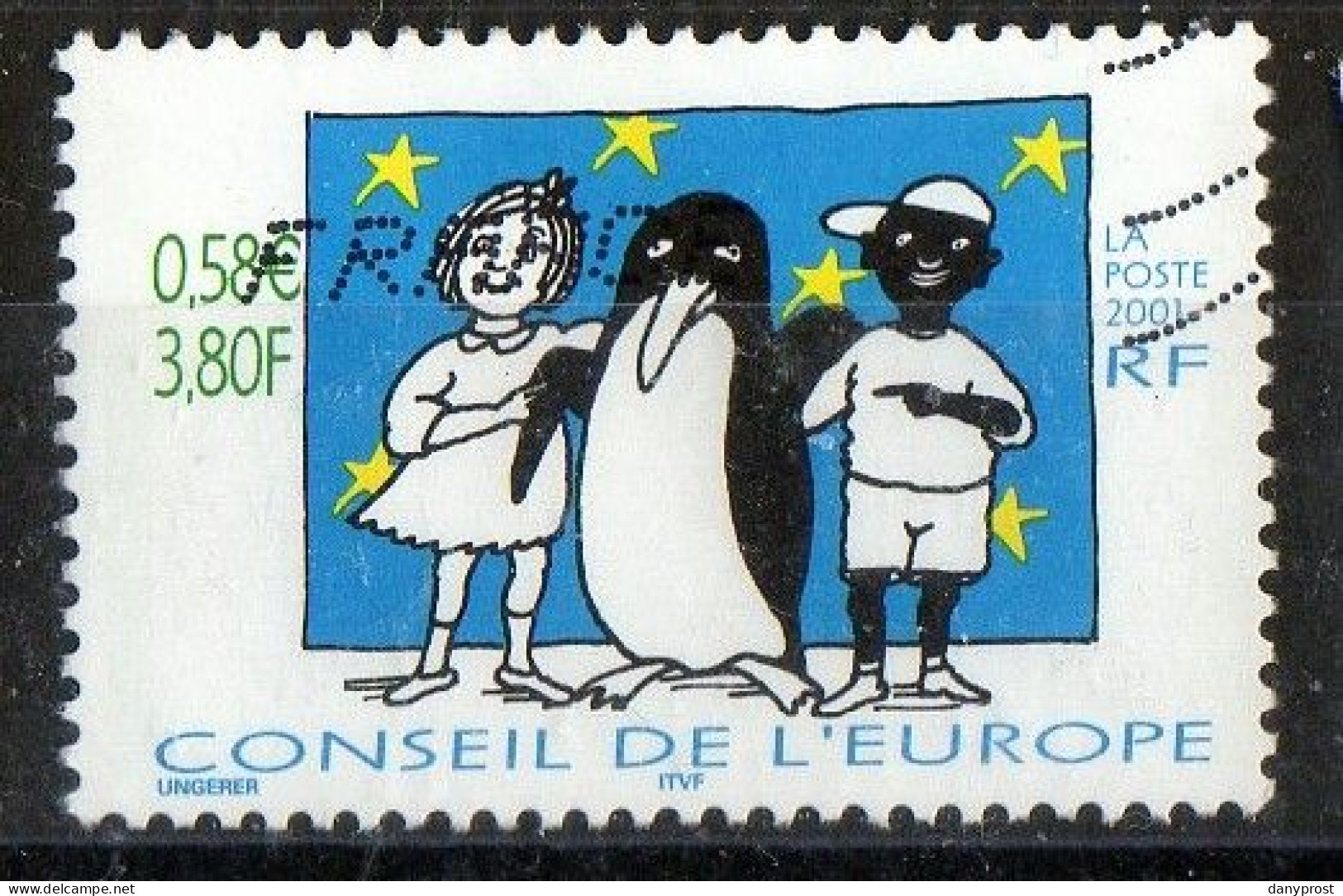 FR 2001 / 1ex  N° 123  " JE SUIS NOIR,JE SUIS BLANC - Conseil De L'europe "   Dentelé - à  0.58 € - OBLITERE - Gebraucht