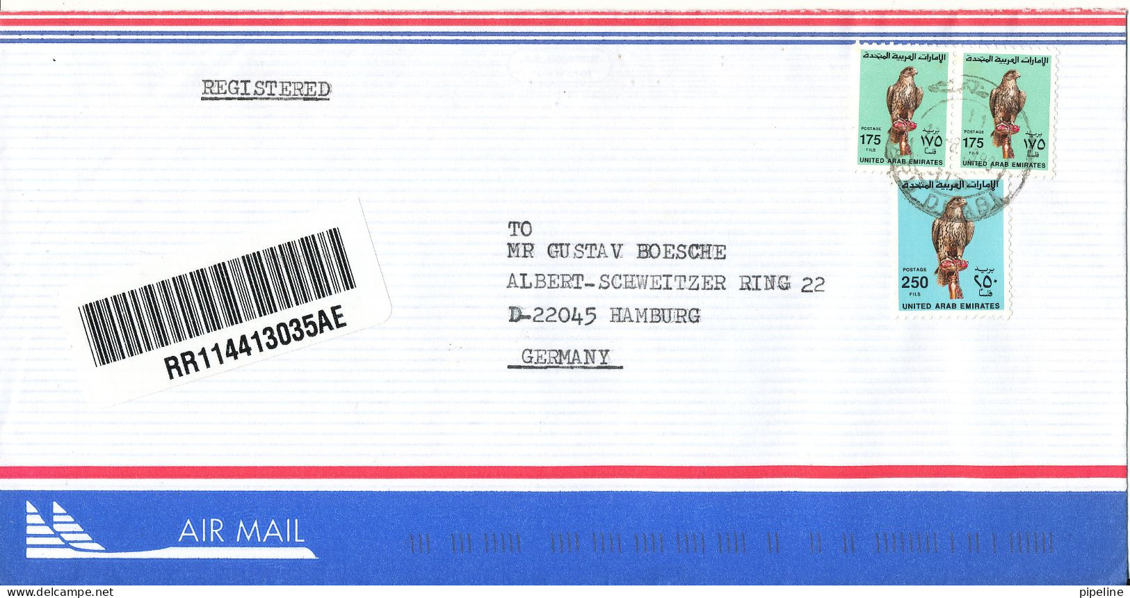 UAE Abu Dhabi Registered Air Mail Cover Sent To Germany 16-8-1999 - Abu Dhabi