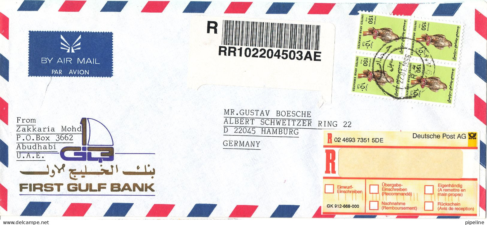 UAE Abu Dhabi Registered Air Mail Cover Sent To Germany 22-1-1998 - Abu Dhabi