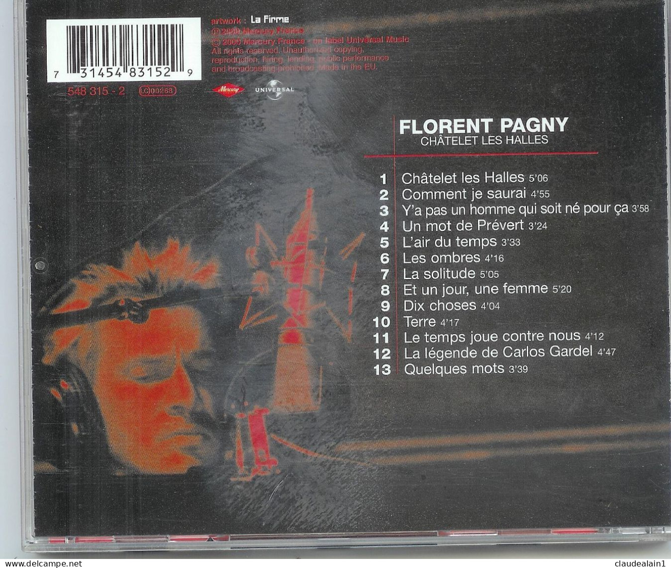 ALBUM CD FLORENT PAGNY - CHATELET LES HALLES (13 Titres) - Très Bon état - Autres - Musique Française