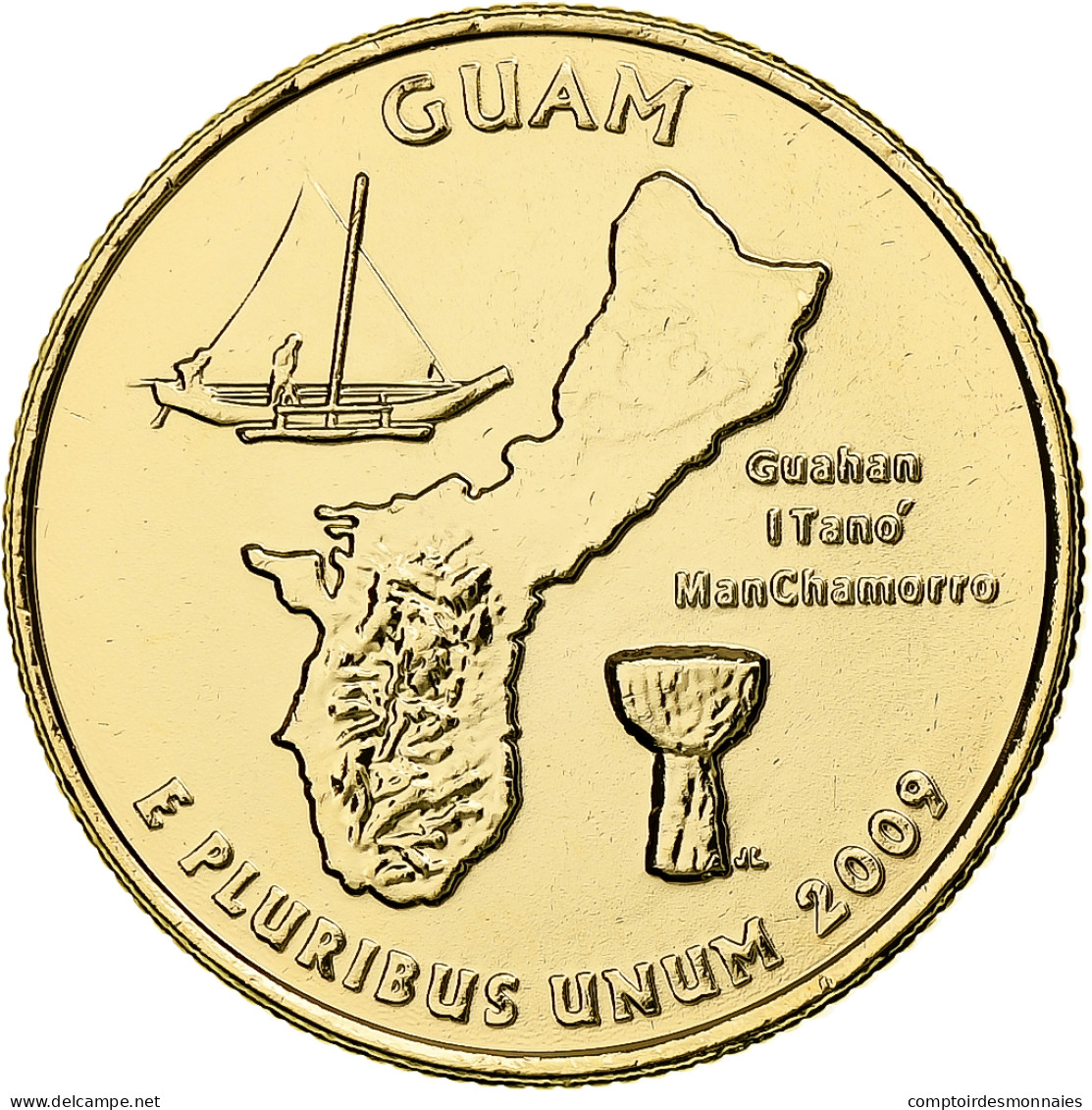 États-Unis, Quarter, Guam, 2009, U.S. Mint, Golden, Cupronickel Plaqué Cuivre - 1999-2009: State Quarters