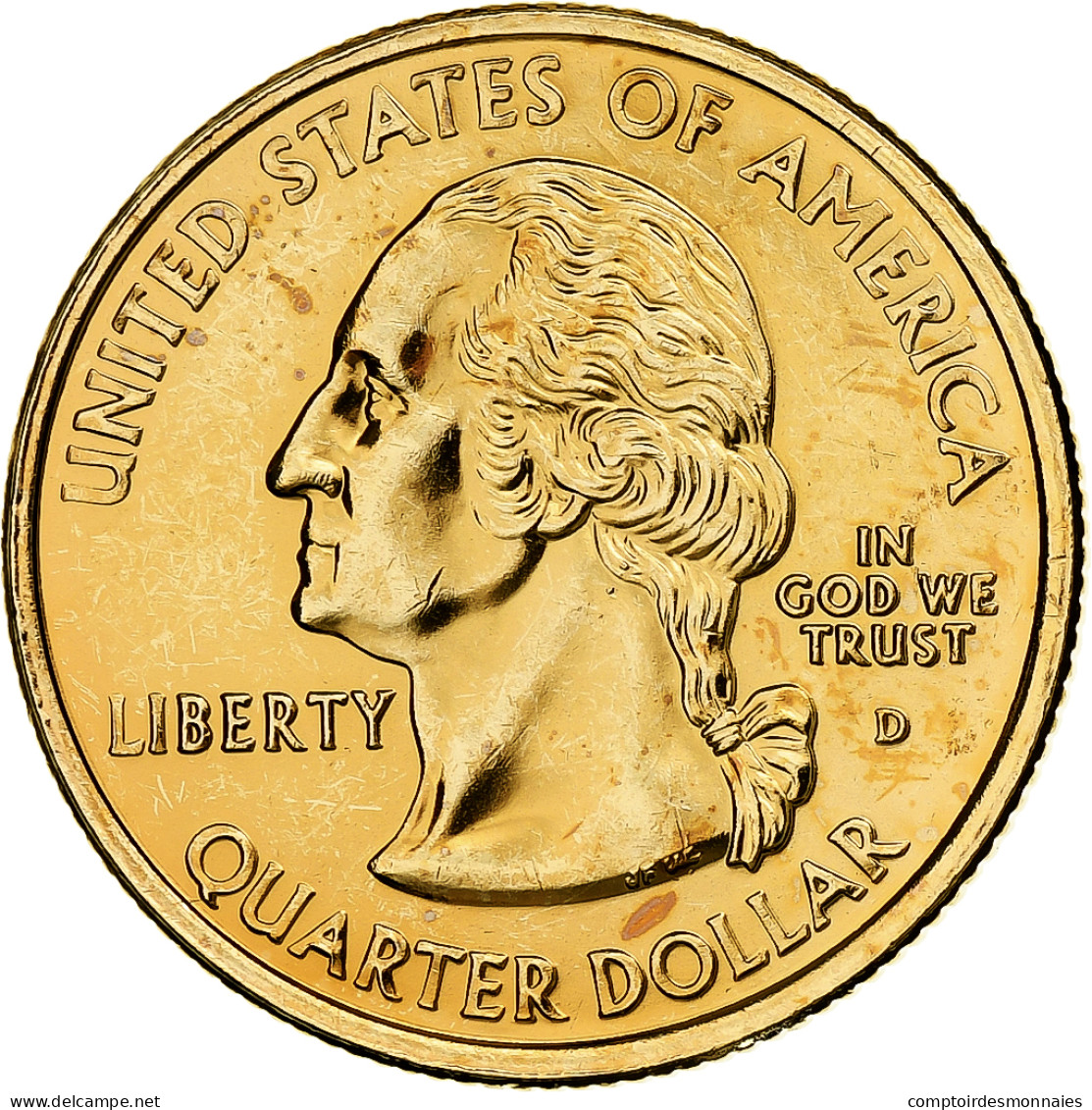 États-Unis, Quarter, Massachusetts, 2000, U.S. Mint, Golden, Cupronickel - 1999-2009: State Quarters