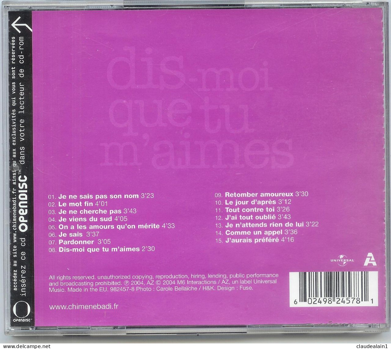 ALBUM CD CHIMENE BADI - Dis-moi Que Tu M'aimes (15 Titres) - Très Bon état - Other - French Music