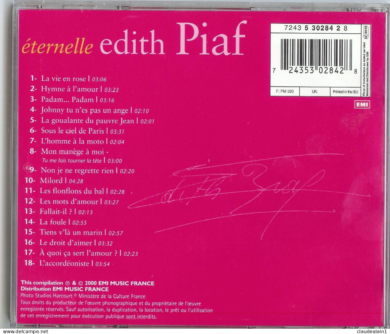 ALBUM CD Edith PIAF - éternelle (18 Titres) - Très Bon état - Autres - Musique Française