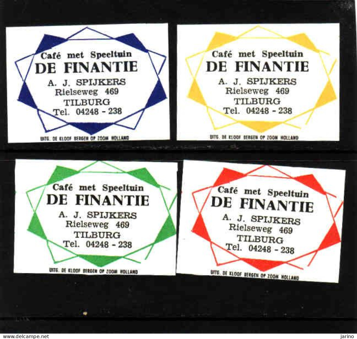 4 Dutch Matchbox Labels, Tilburg - North Brabant, Café Met Speeltuin DE FINANTIE, Zündholzetiketten, Netherlands - Boites D'allumettes - Etiquettes