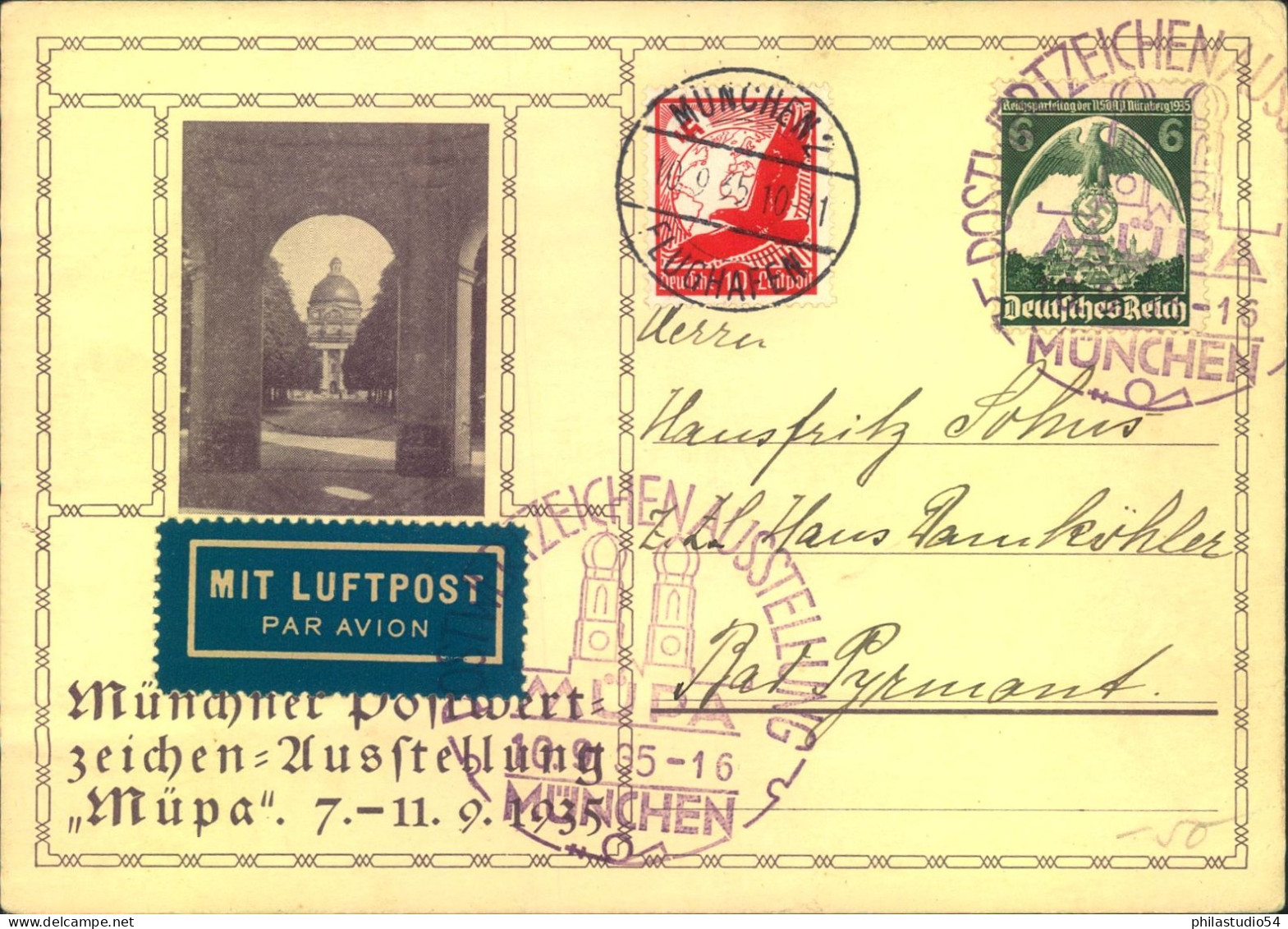 1935, Sonderkarte Per Luftpost Ab München. - Briefe U. Dokumente