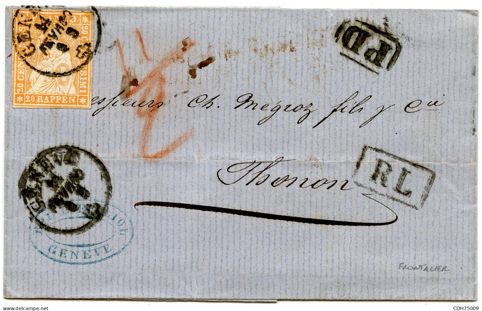 SUISSE - 20 RP SUR LETTRE FRONTALIERE DE GENEVE POUR THONON - Cartas & Documentos